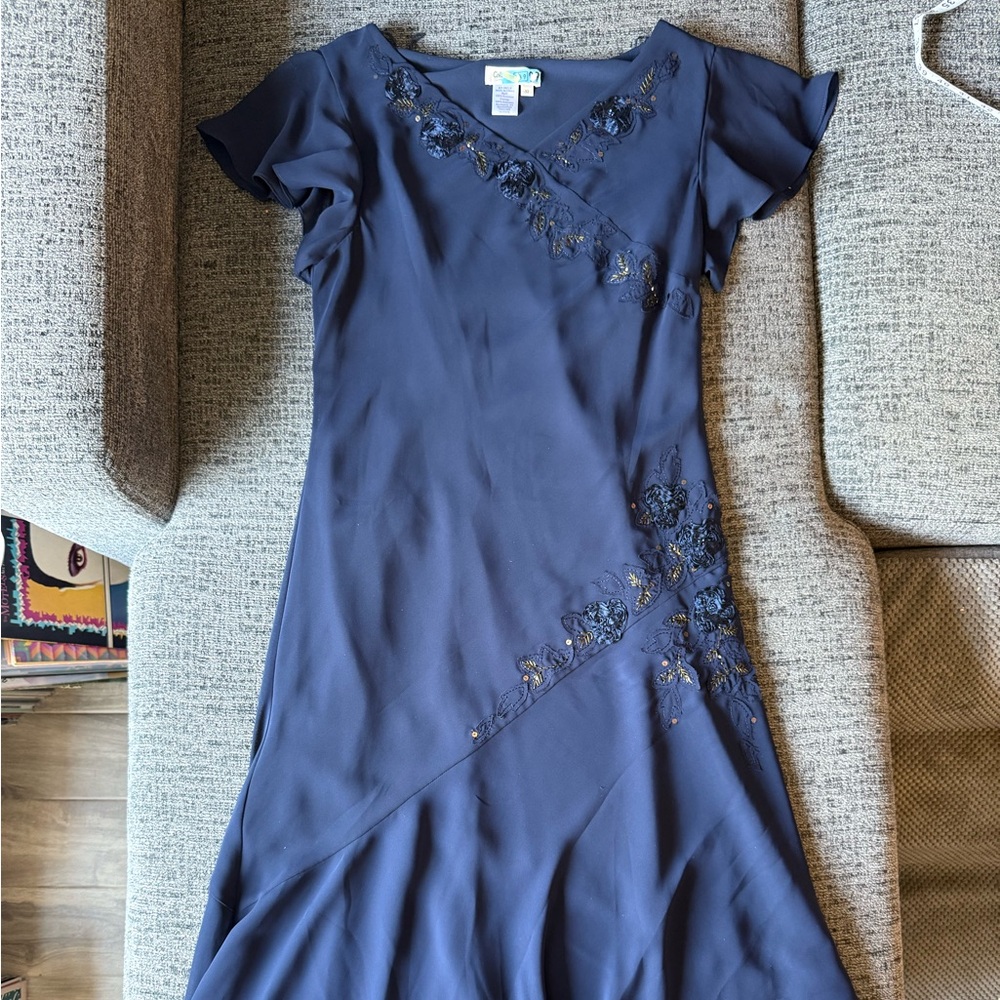 Coldwater Creek Navy Embroidered Midi Dress